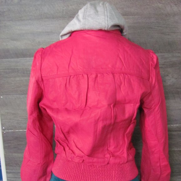 PALOMARES LADIES MAGENTA VEGAN LEATHER BOMBER JACKET - Picture 7 of 14